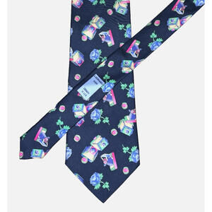 Leonard Paris Men's Silk Tie No. 118 Cameras Flowers Blue Pink Green EUC